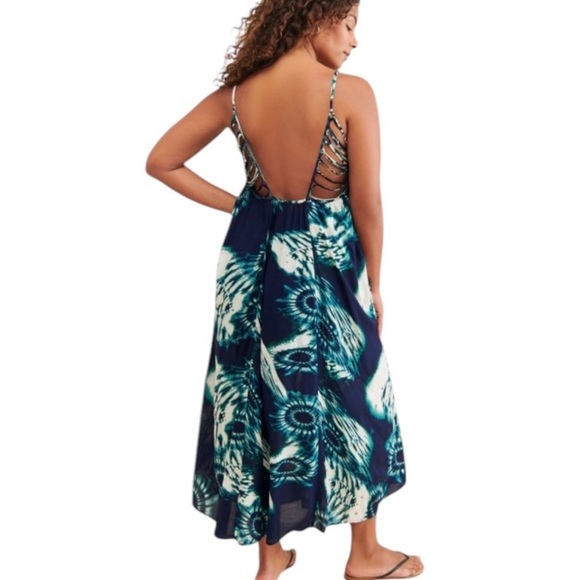 Anthropologie Women’s Blue Maxi Drama Beach Flowy Boho Strappy Dress ~ Size M - Picture 13 of 15